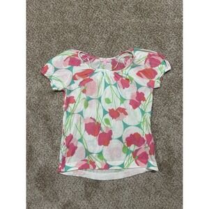 Lilly Pulitzer Blouse Womens Small White Pink Rose Floral Lightweight